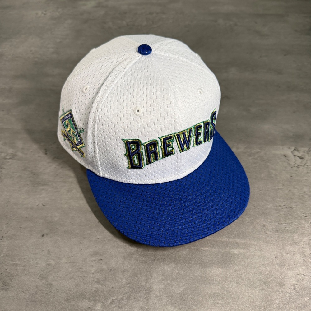 New Era Milwaukee Brewers Hat Mens 7 5/8 White Blue 25th Anniversary 59FIFTY MLB
